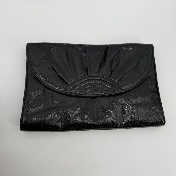Pantera Black Envelope Clutch Bag Leather Vintage Classic Evening - Picture 1 of 10
